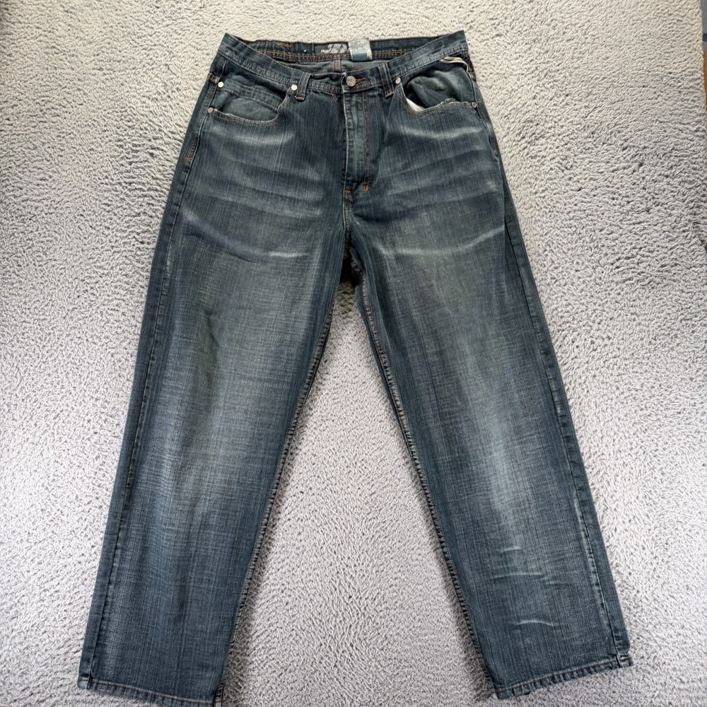 VTG Royal Blue Jeans Mens 36x32 Blue Cotton Denim Straight Faded Workwear Baggy